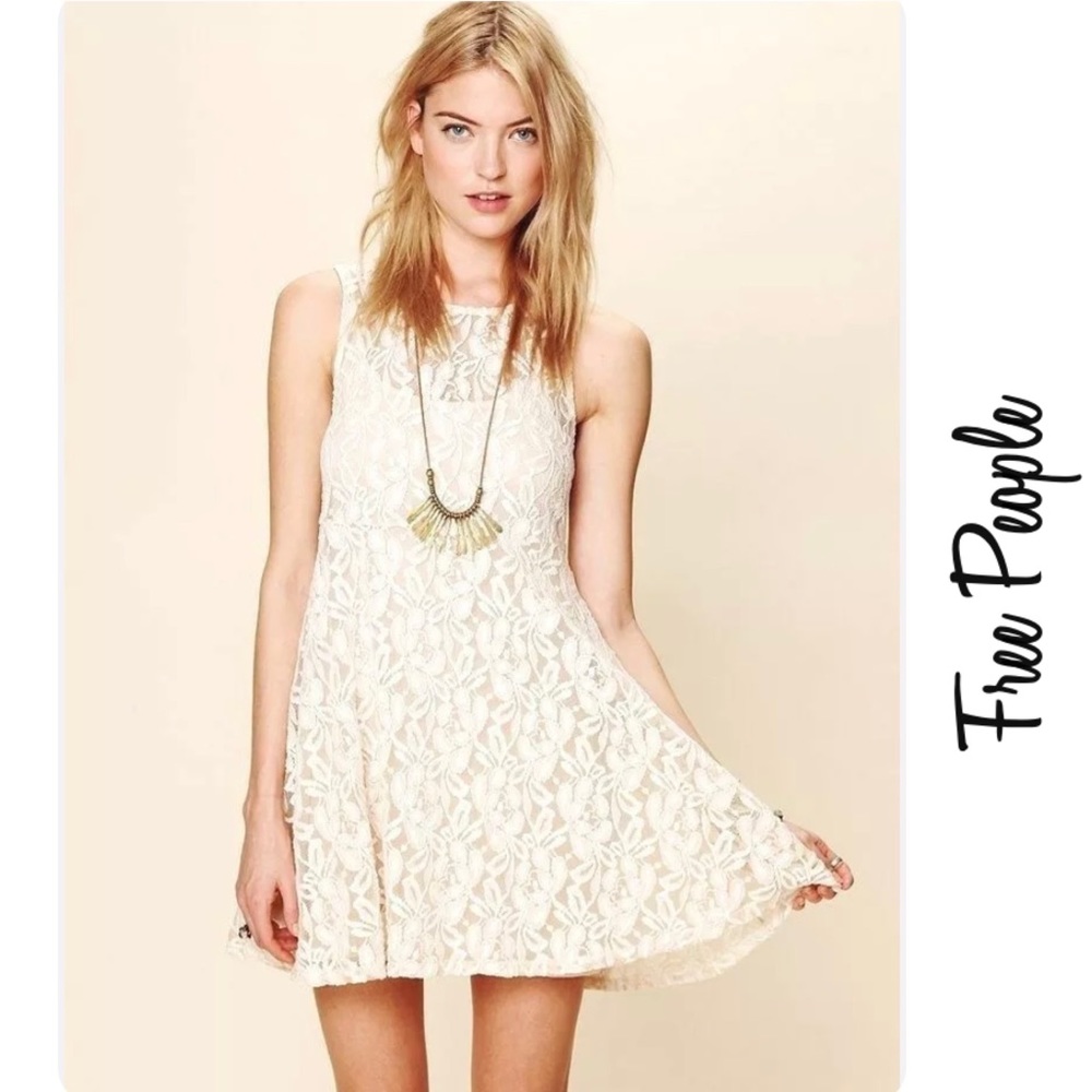FREE PEOPLE Miles of Lace Fit & Flare Dress Ivory NWT Sz Large